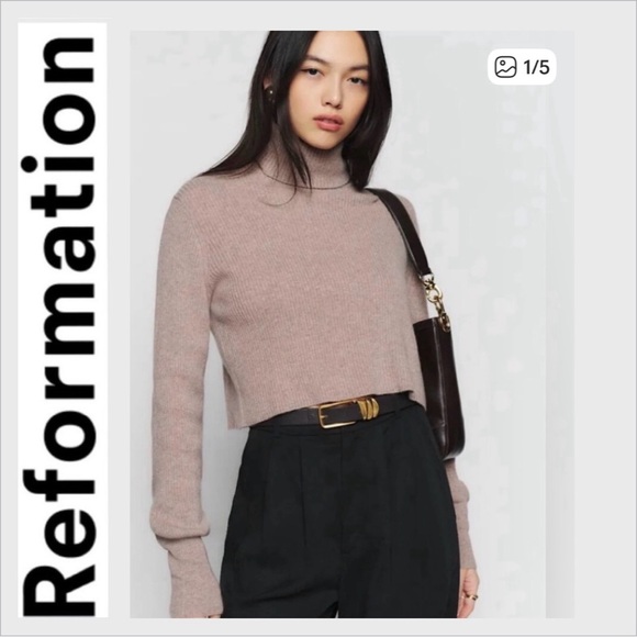 Reformation Luisa Tan/Brown Cropped Cashmere Turtleneck Sweater L
